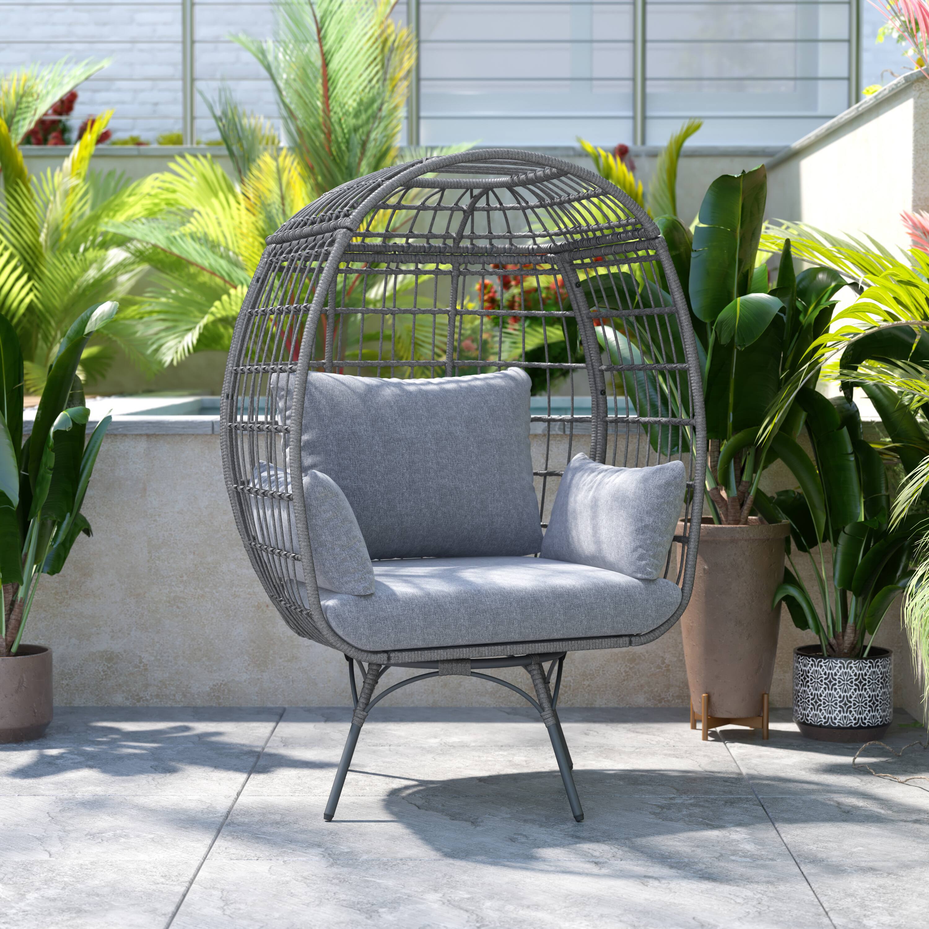 Alt View 2. Flash Furniture - Zola Commercial Gray Indoor/Outdoor Oversized Wicker Egg Swivel Lounge Chair with 4 Cushions for Living Room, Patio, and - Gray.