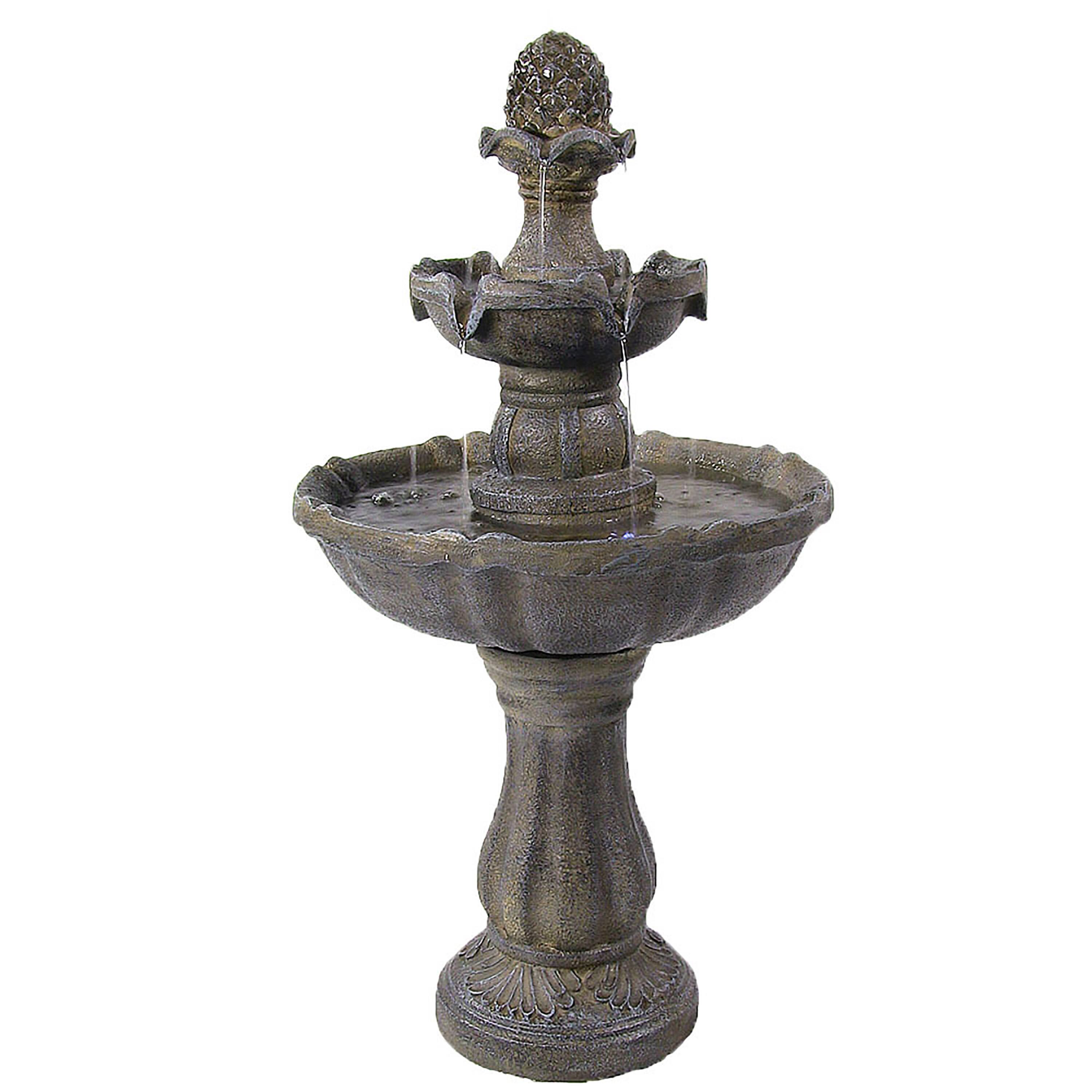 Front. Sunnydaze - Pineapple Polyresin Outdoor 2-Tier Solar Fountain with Battery - Brown.