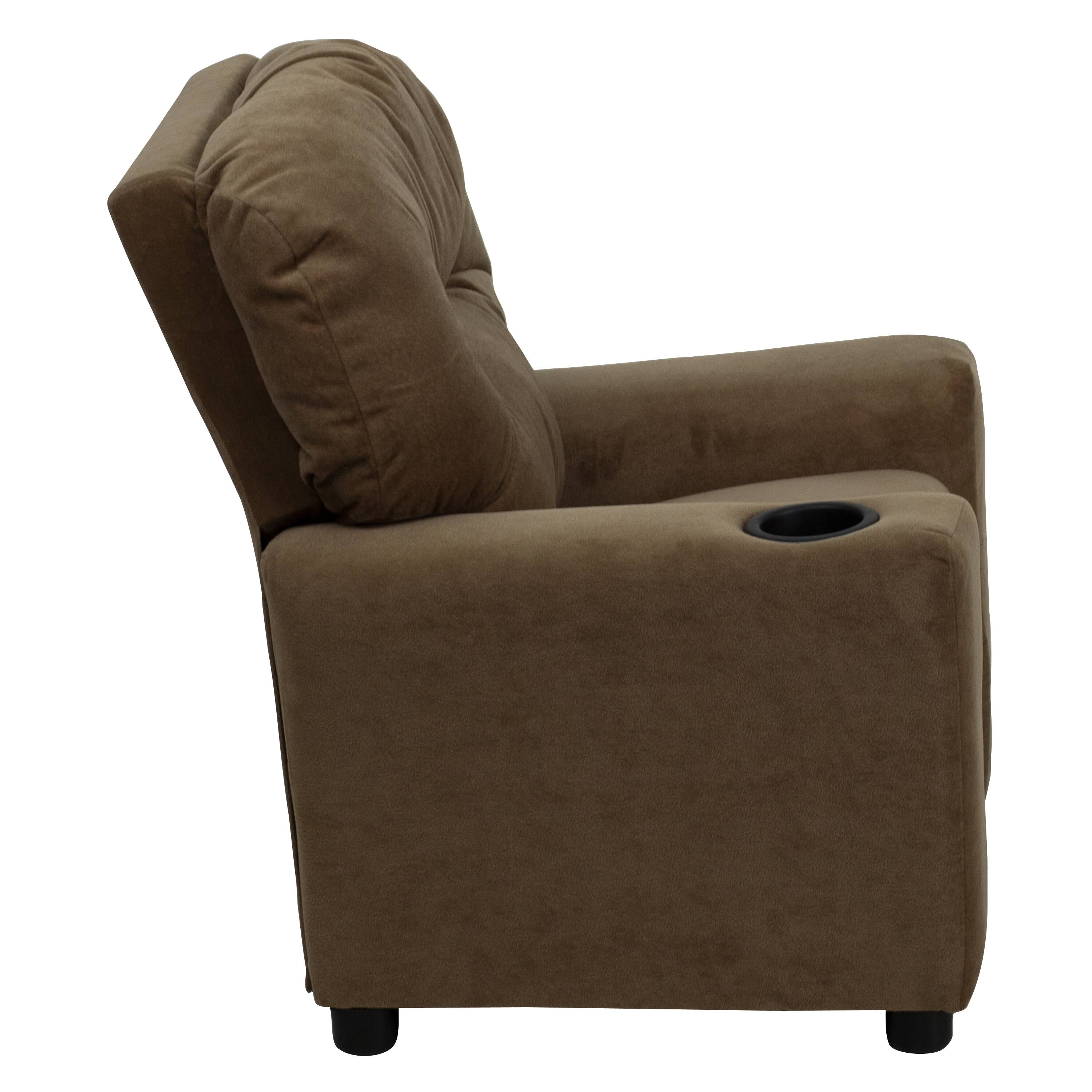 Alt View 5. Emma + Oliver - Contemporary Kids Recliner with Cup Holder - Brown Microfiber.