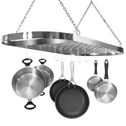 Front. Sorbus - Sorbus Pot and Pan Rack for Ceiling 31" with 10 Hooks, Decorative Oval Mounted Storage Rack, Multi-Purpose Organizer - Black.