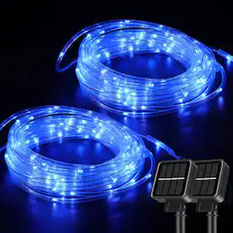Oumilen - 2-Pack Solar Blue LED Rope Lights with Adjustable Solar Panel, PVC Tube Cover & Easy Installation