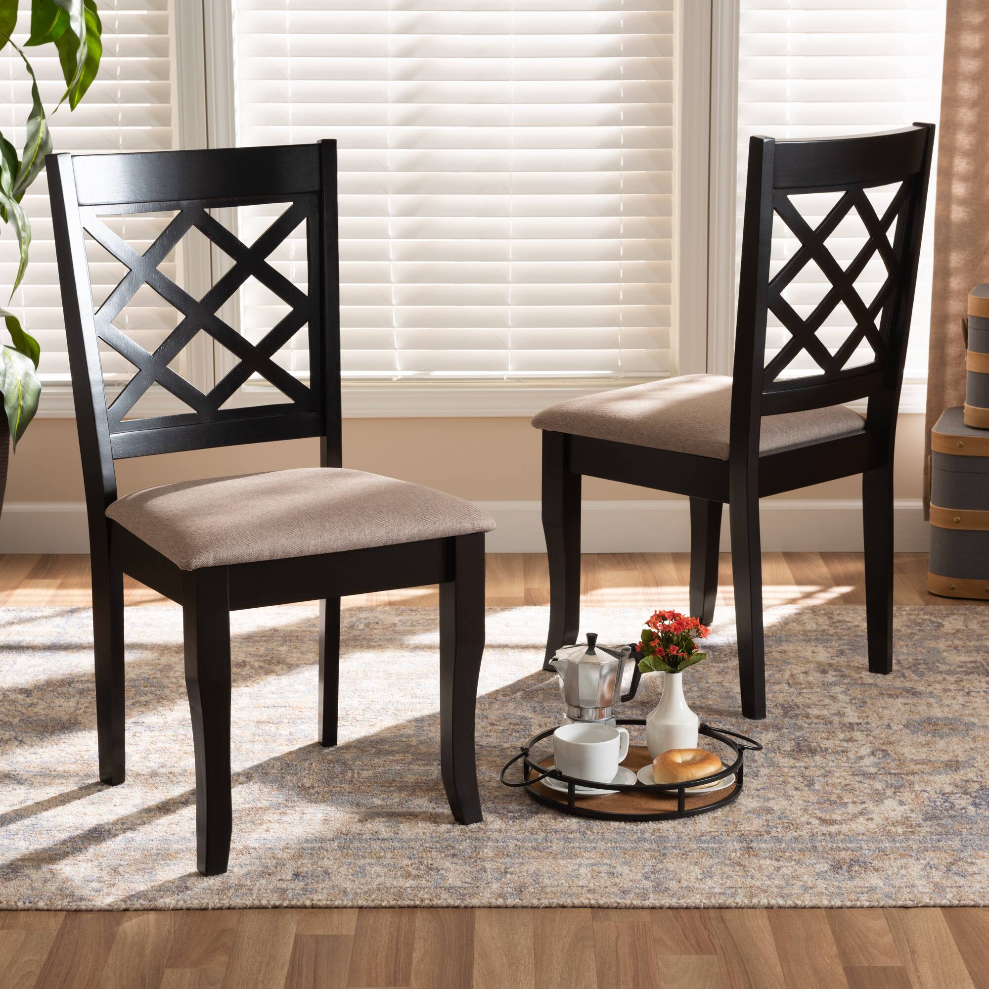 Alt View 2. Baxton Studio - Verner Modern and Contemporary Fabric Upholstered Finished 2-Piece Wood Dining Chair Set - Sand/Dark Brown.