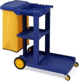 Winado - Heavy-Duty Traditional Cleaning 3-Shelf Janitorial Cart 500 Lbs Capacity Housekeeping Cart w/ Yellow Vinyl Bag for Hotel - Blue