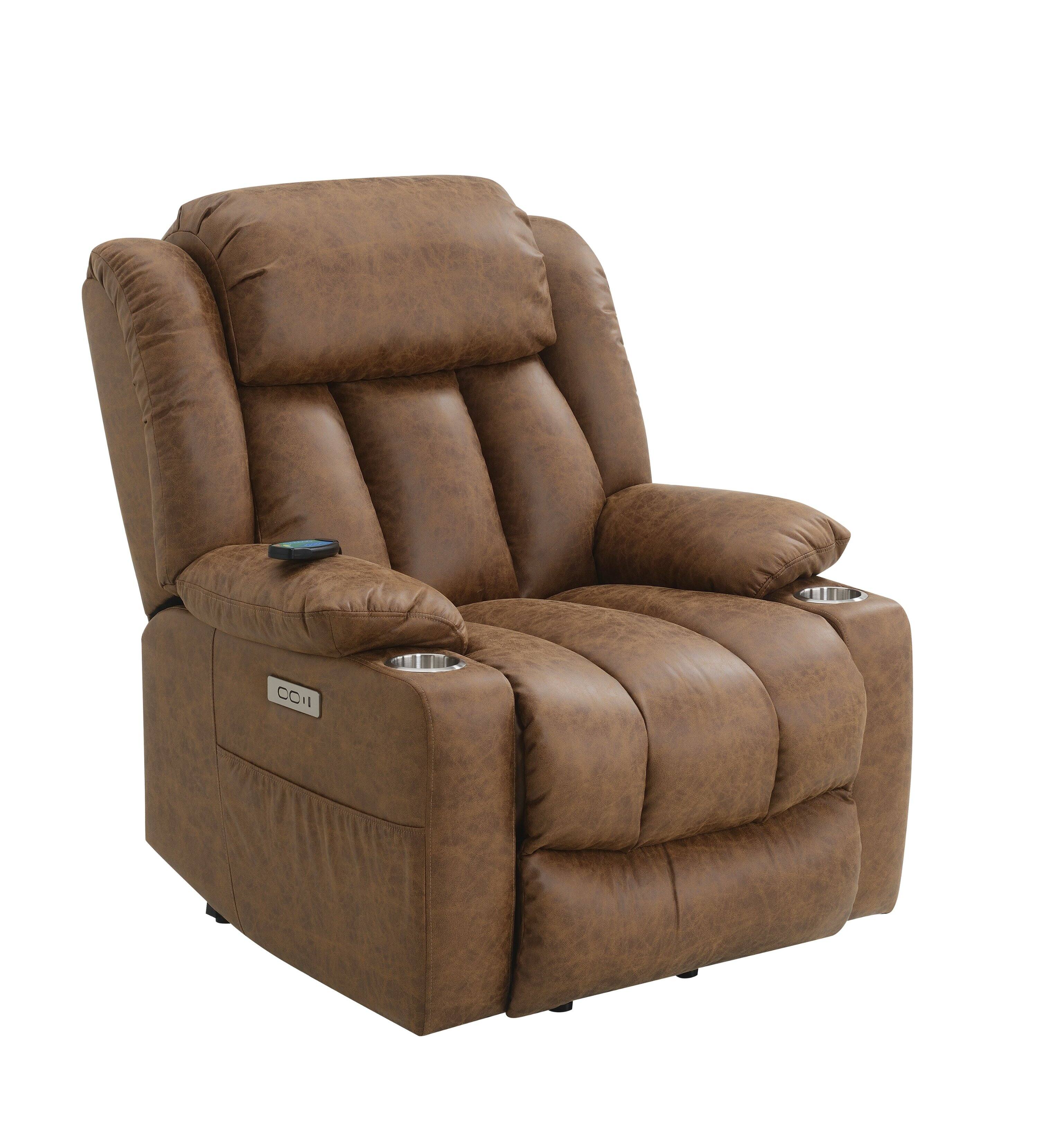 Left. TinyHomie - Brown Power Lift Recliner with Massage and Heating - Brown.