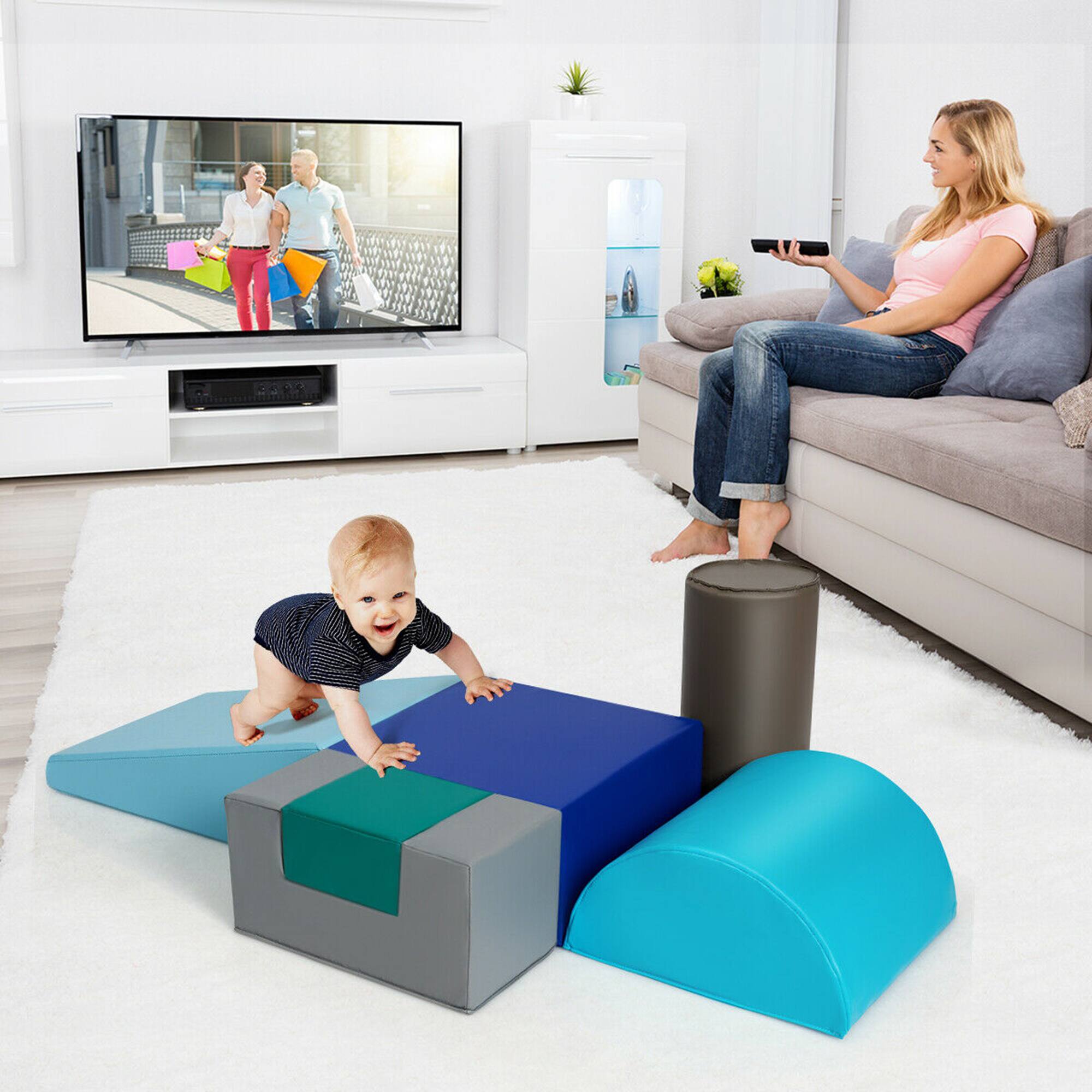 Alt View 4. Gymax - Gymax 6 Piece Climb Crawl Play Set Indoor Kids Toddler Baby Safe Soft Foam Blocks Toys - Multi-Color.