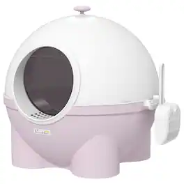 Pawhut - Hooded Cat Litter Box, Large Kitty Litter Pan with Lid, Scoop, Leaking Sand Pedal, Top Handle - Pink