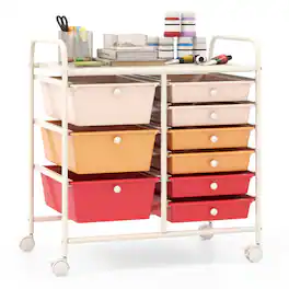 WELLFOR - 9-Drawer Utility Rolling Storage Cart with Metal Tabletop &Metal Frame,Drawer Organizer for Craft Office School Storage - Macaron