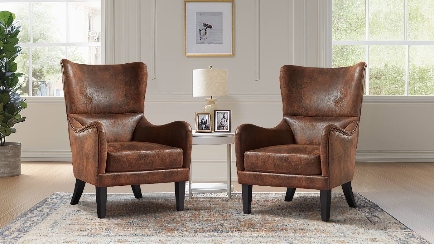Angle. APRILSOUL - Studded Arm Chair Living Room Study Bedroom Set of 2 - Brown.
