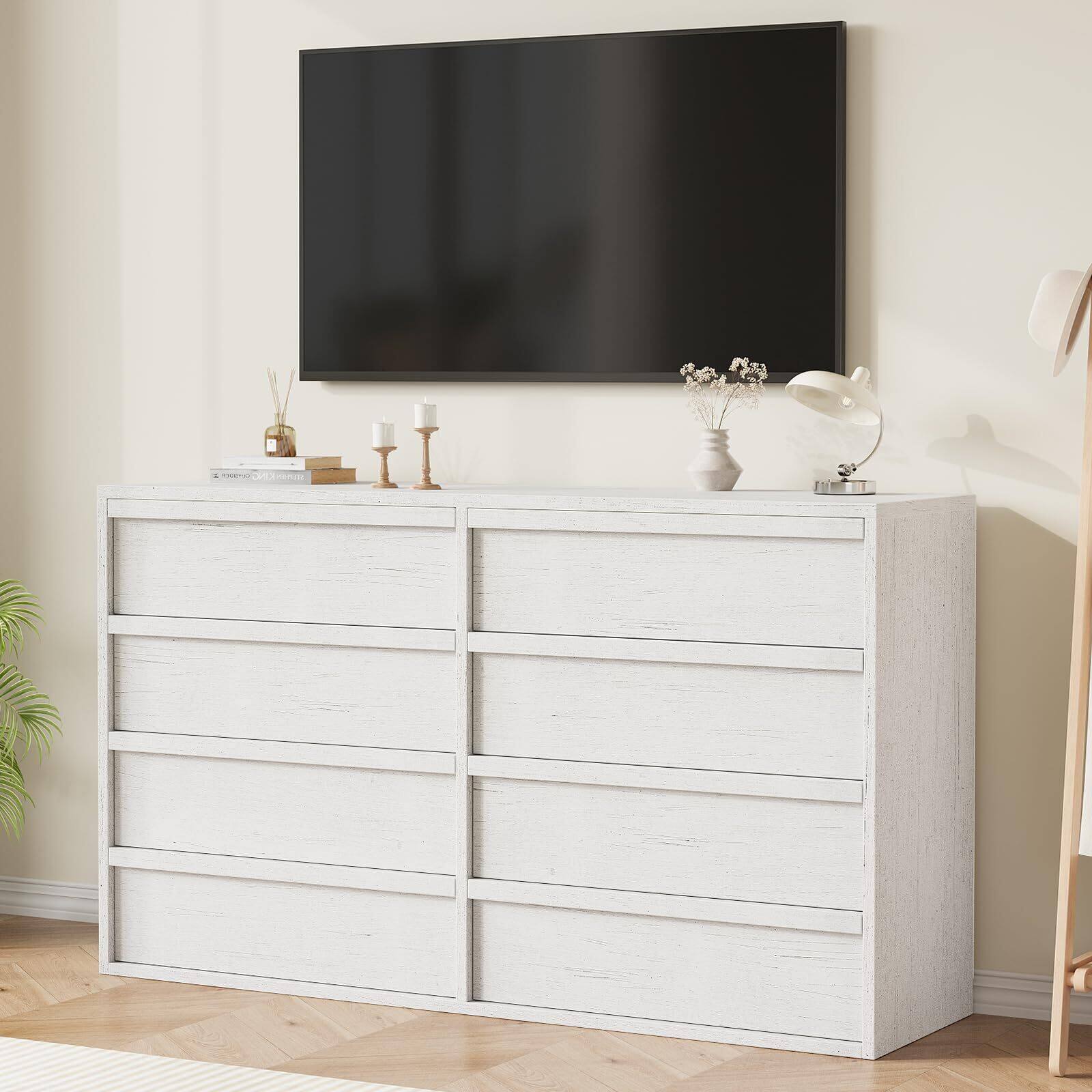 Alt View 2. Acekool - 8 Drawer Dresser for Bedroom,  Double Chest of Drawers with Large Storage, Modern Dresser Organizer Closet - White.