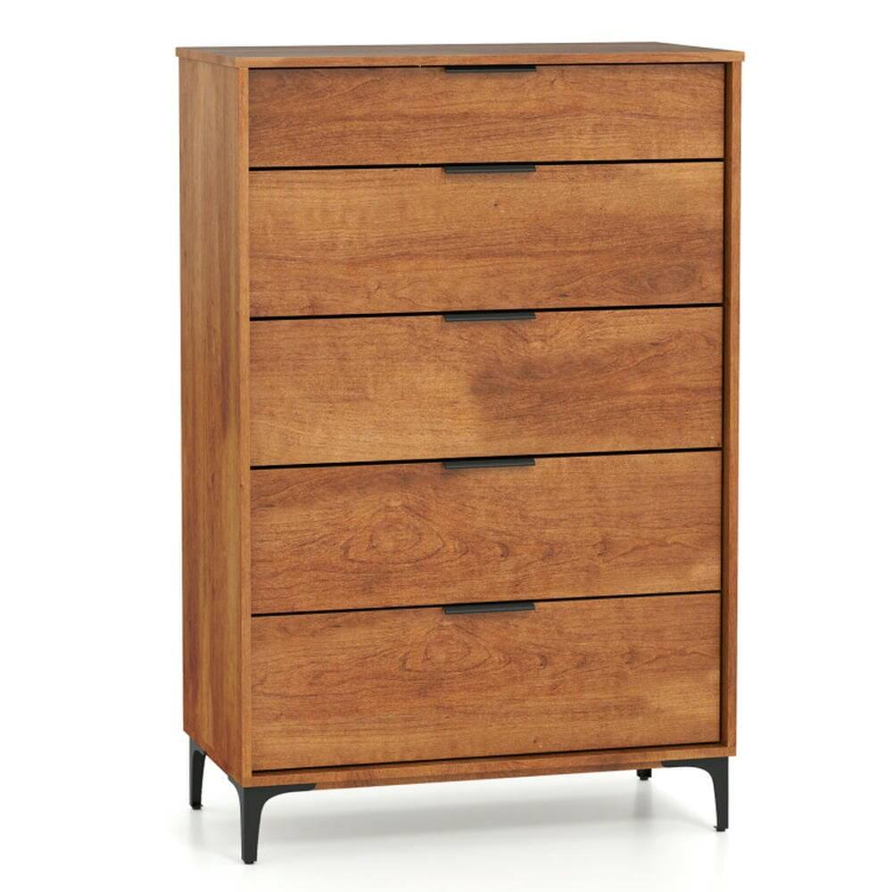 Front. Kadyn - Storage Dresser,Chest of Drawers,5-Drawer Dresser with Interlock System for Bedroom Living Room-Cherry - Brown.