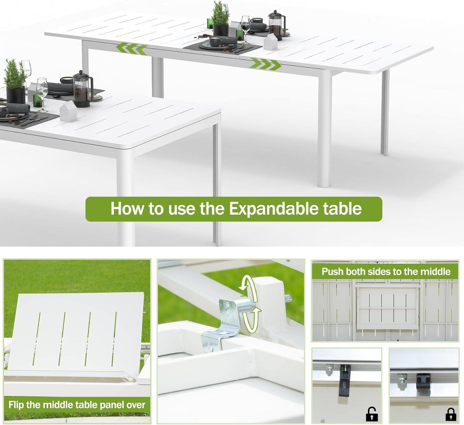 How to use the Expandable table

1. Flip the middle table panel over
2. Push both sides to the middle