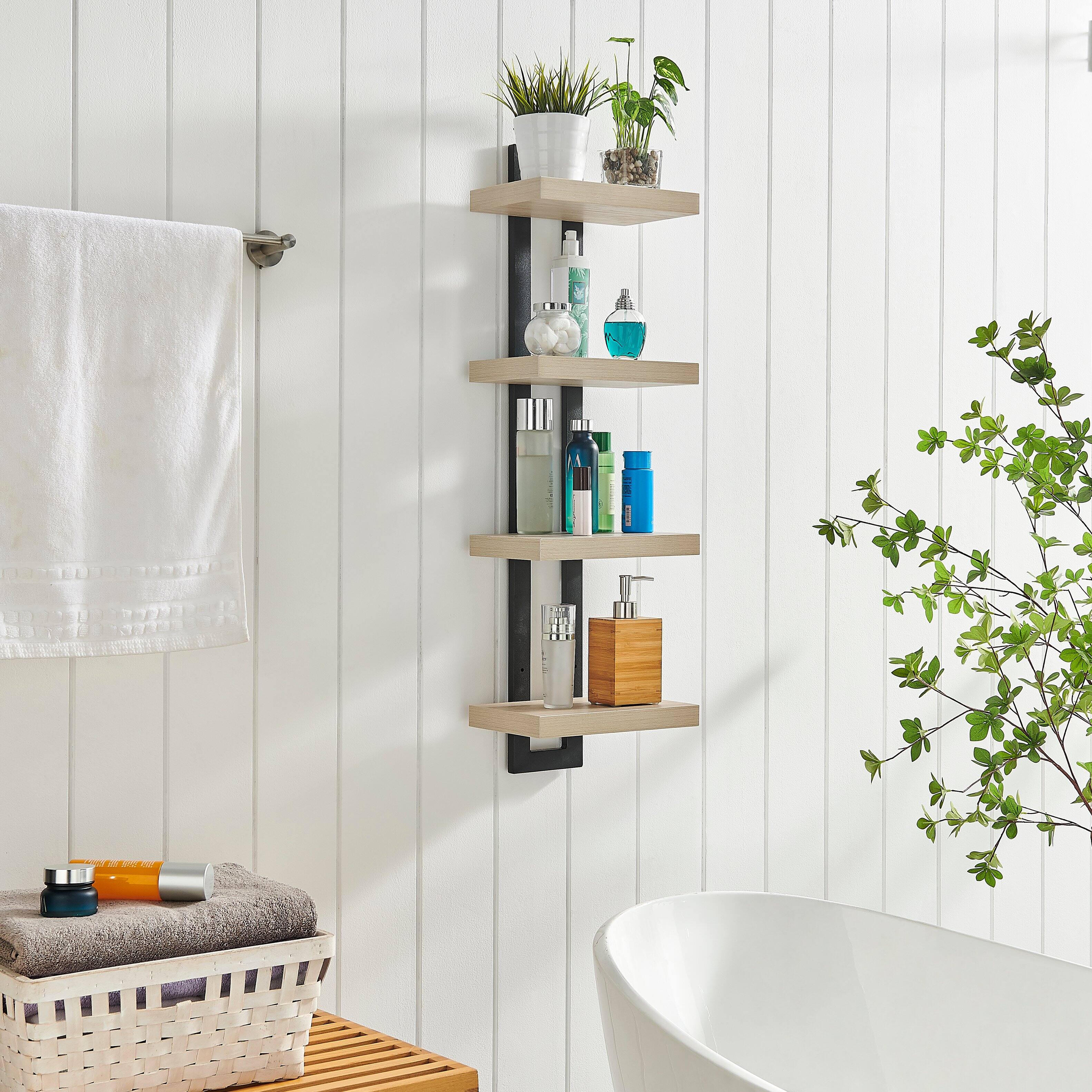 Alt View 4. Danya B - 4-Tier Ladder Bracket Wall Shelves - Black Metal and White Birch Finish - White Birch.