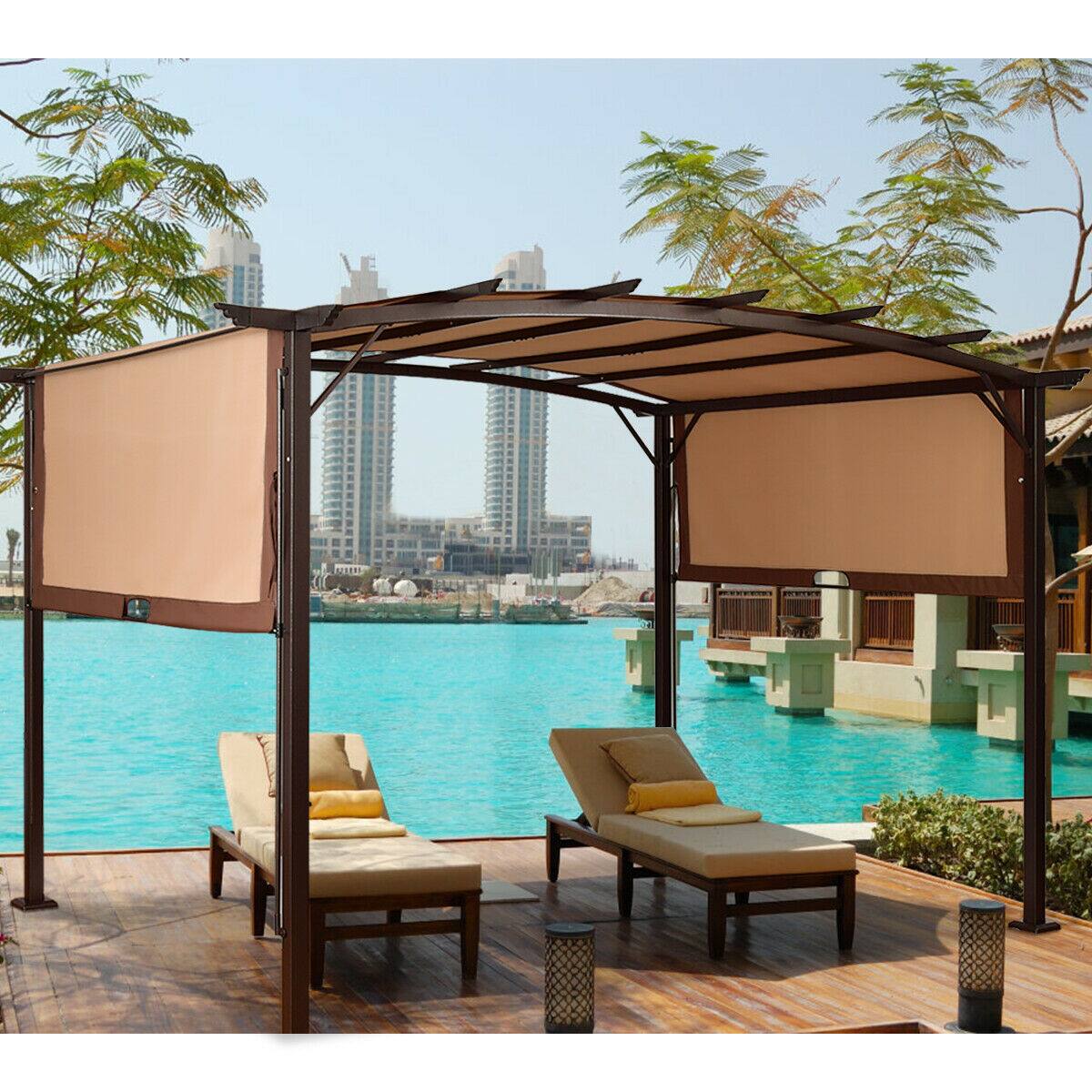 Alt View 1. Gymax - Gymax 12' x 9' Pergola Kit Metal Frame Gazebo Canopy Cover Patio Shelter - Beige, Dark Brown, Black.