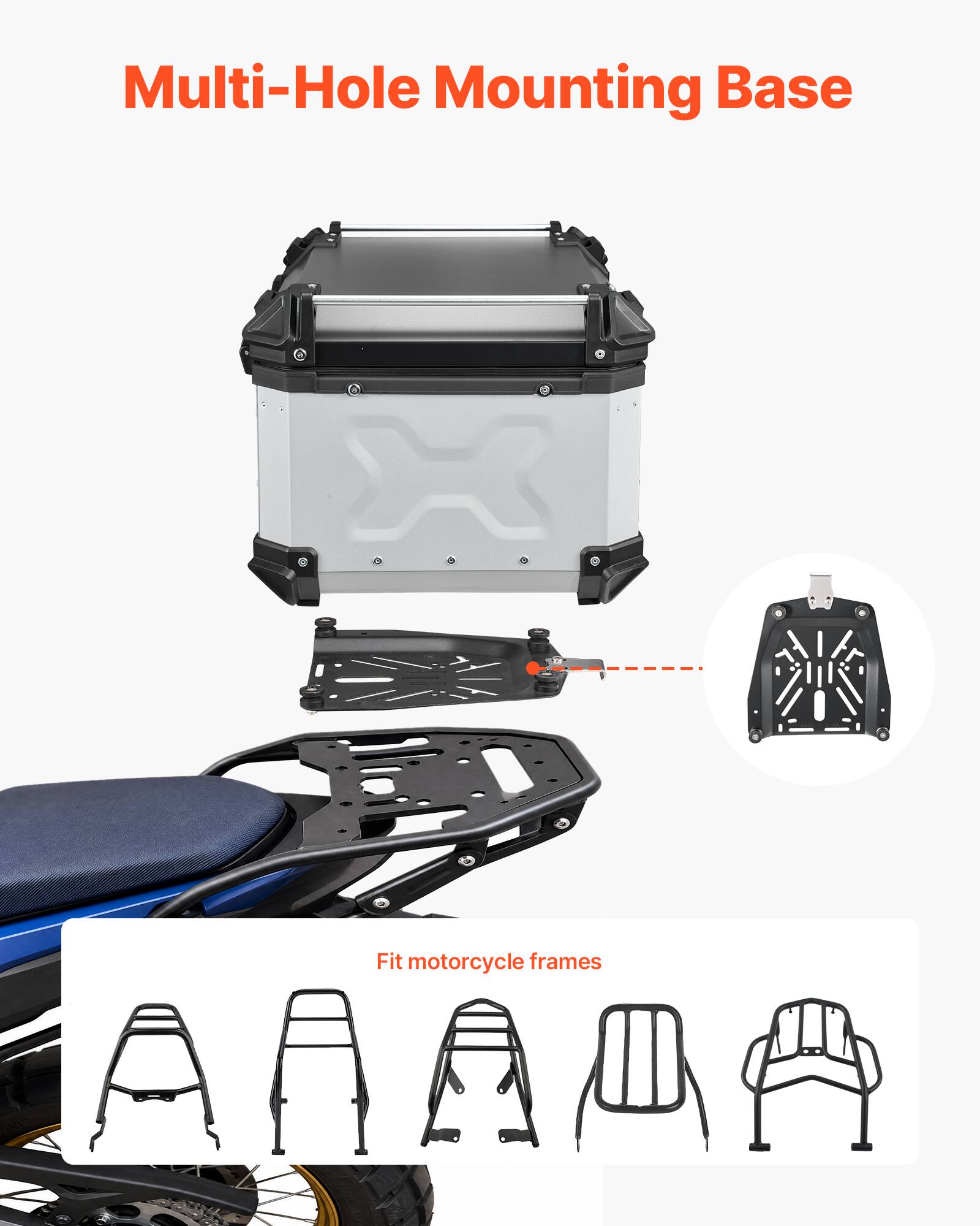 Multi-Hole Mounting Base  
Fit motorcycle frames