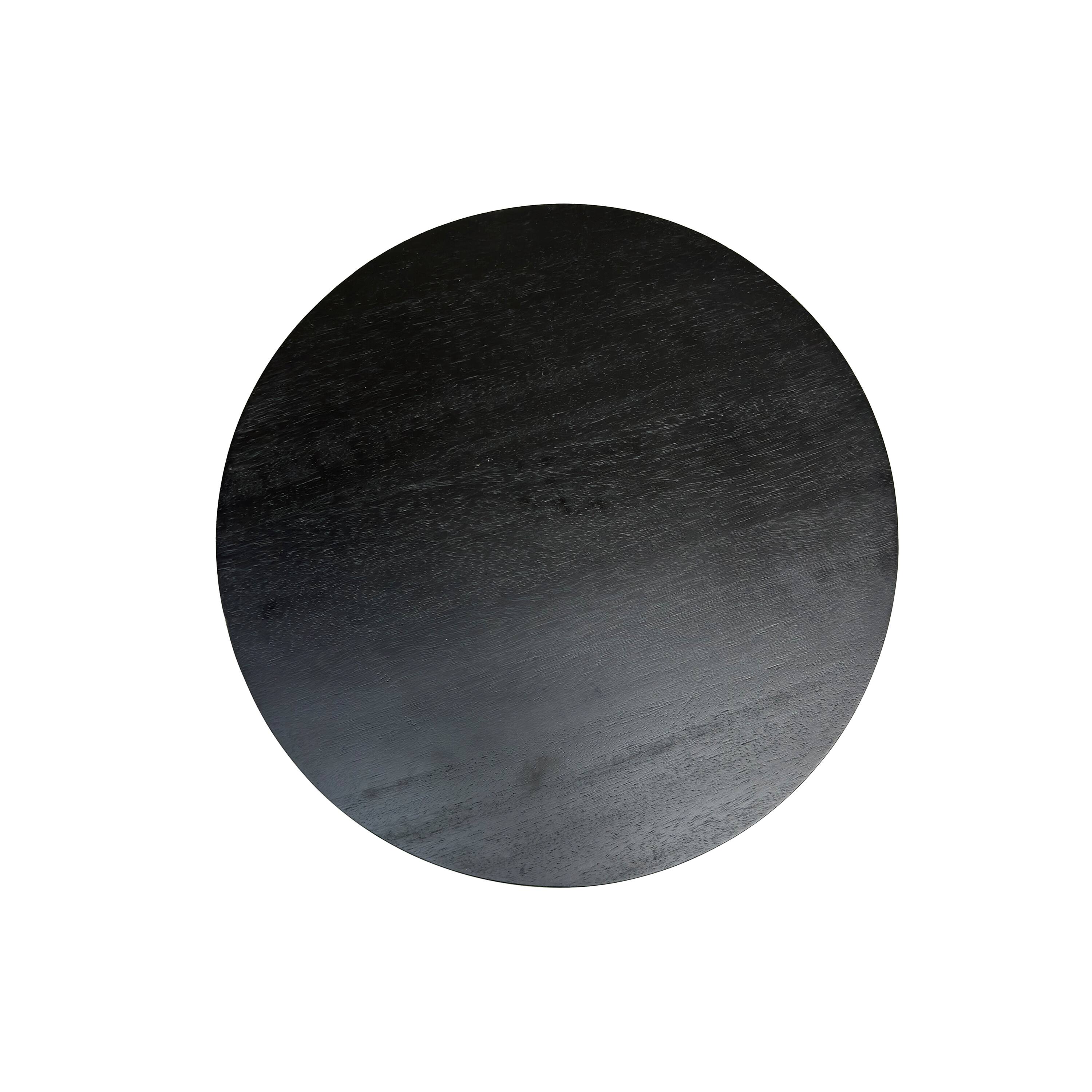 Alt View 5. Manhattan Lane - Fawn 20 Inch Side End Table, Black Mango Wood Round Top with Pedestal Base, Shiny Brass Support - Black, Brass.