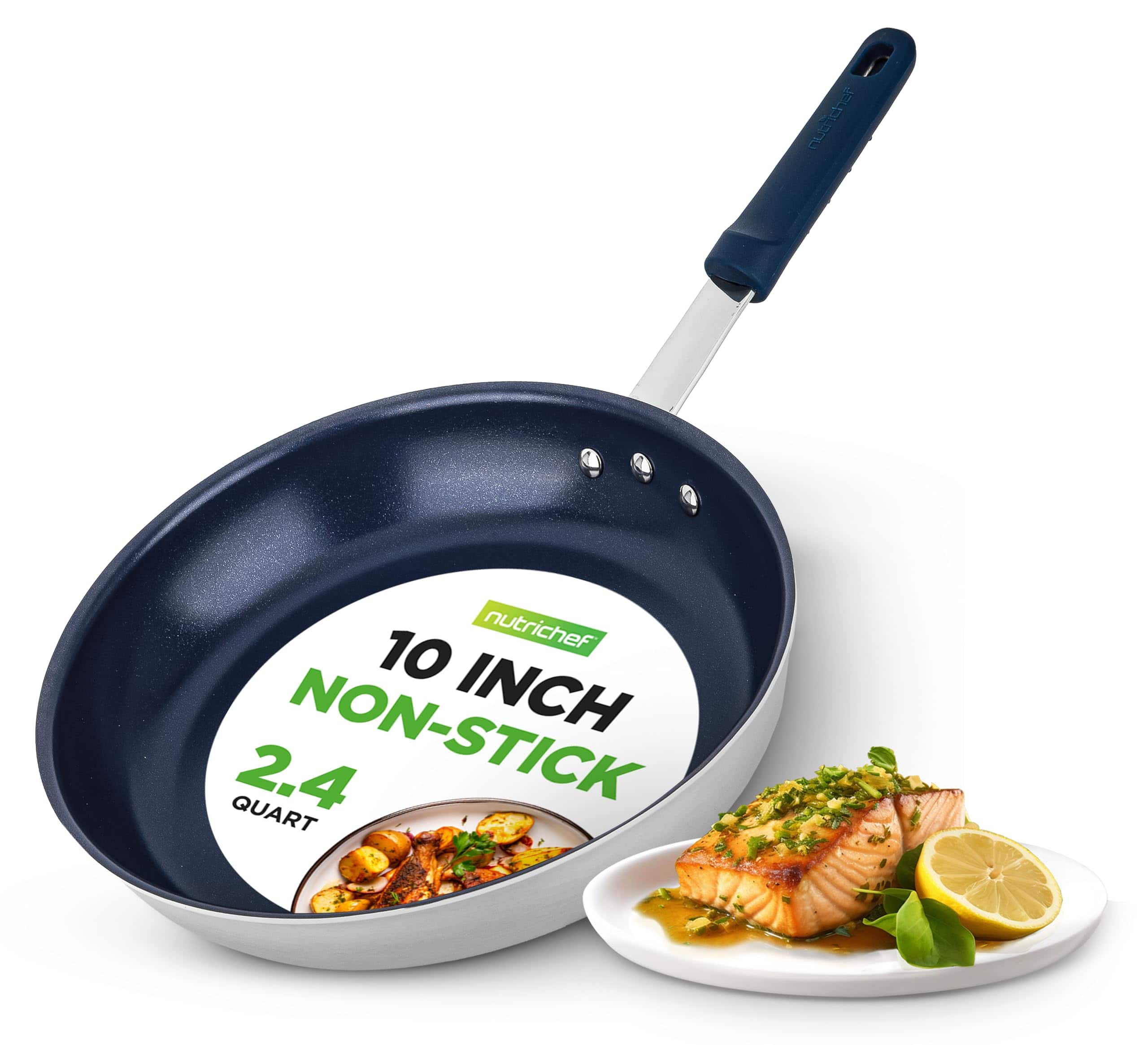 NutriChef - 10-Inch Medium Frying Pan, Nonstick Ceramic Skillet with Silicone Handle, Easy to Clean (NCFRYP10) - Blue