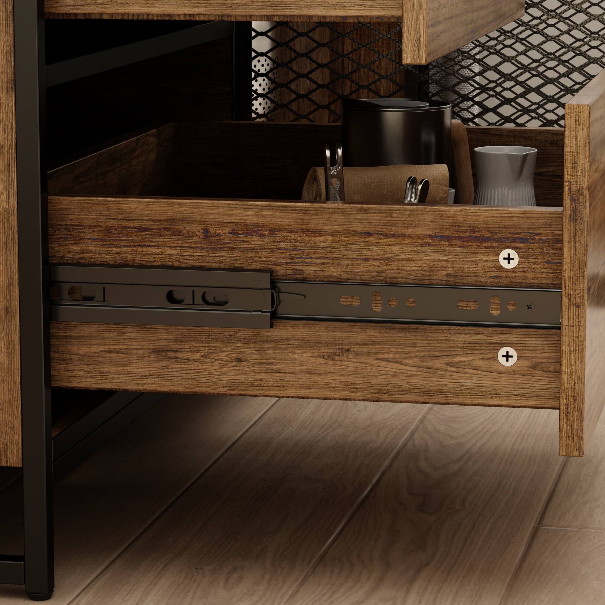 Alt View 4. FUFU & GAGA - FUFU&GAGA Industrial - Style Kitchen Storage Hutch: A Fusion of Function and Rustic Charm - Brown.