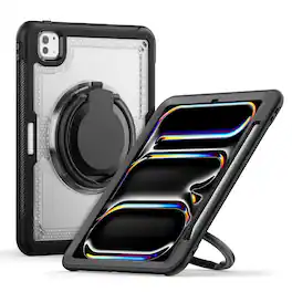 Dteck - Heavy Duty Shockproof Case for Apple iPad Pro (M5) 11" 2025/Pro 11-inch (M4) 2024,Rugged Stand Cover+Shoulder Strap - Clear