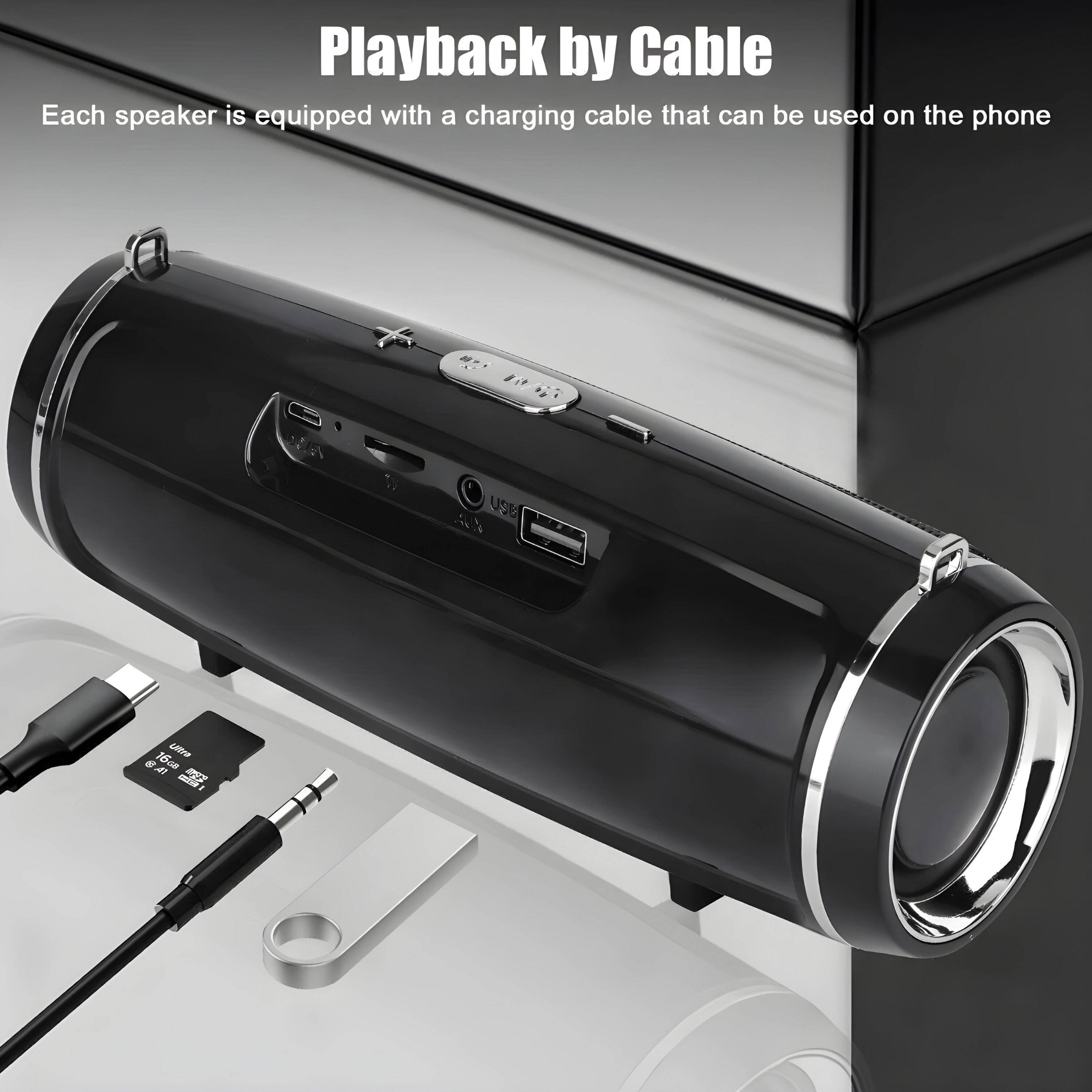 Playback by Cable

Each speaker is equipped with a charging cable that can be used on the phone.