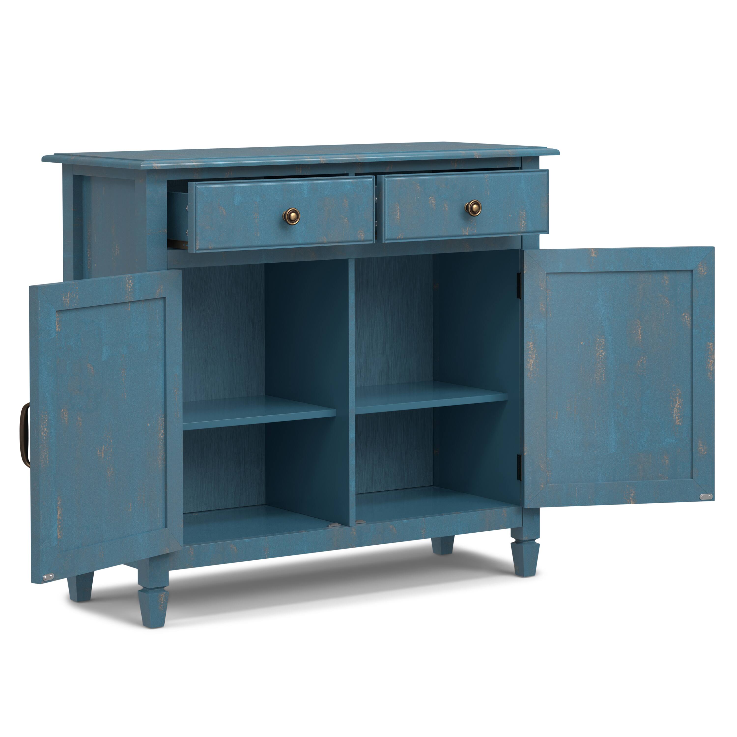 Back. Simpli Home - Connaught 40 inch Wide Solid Wood Traditional Entryway Storage Cabinet in Distressed Coastal Blue - Distressed Coastal Blue.