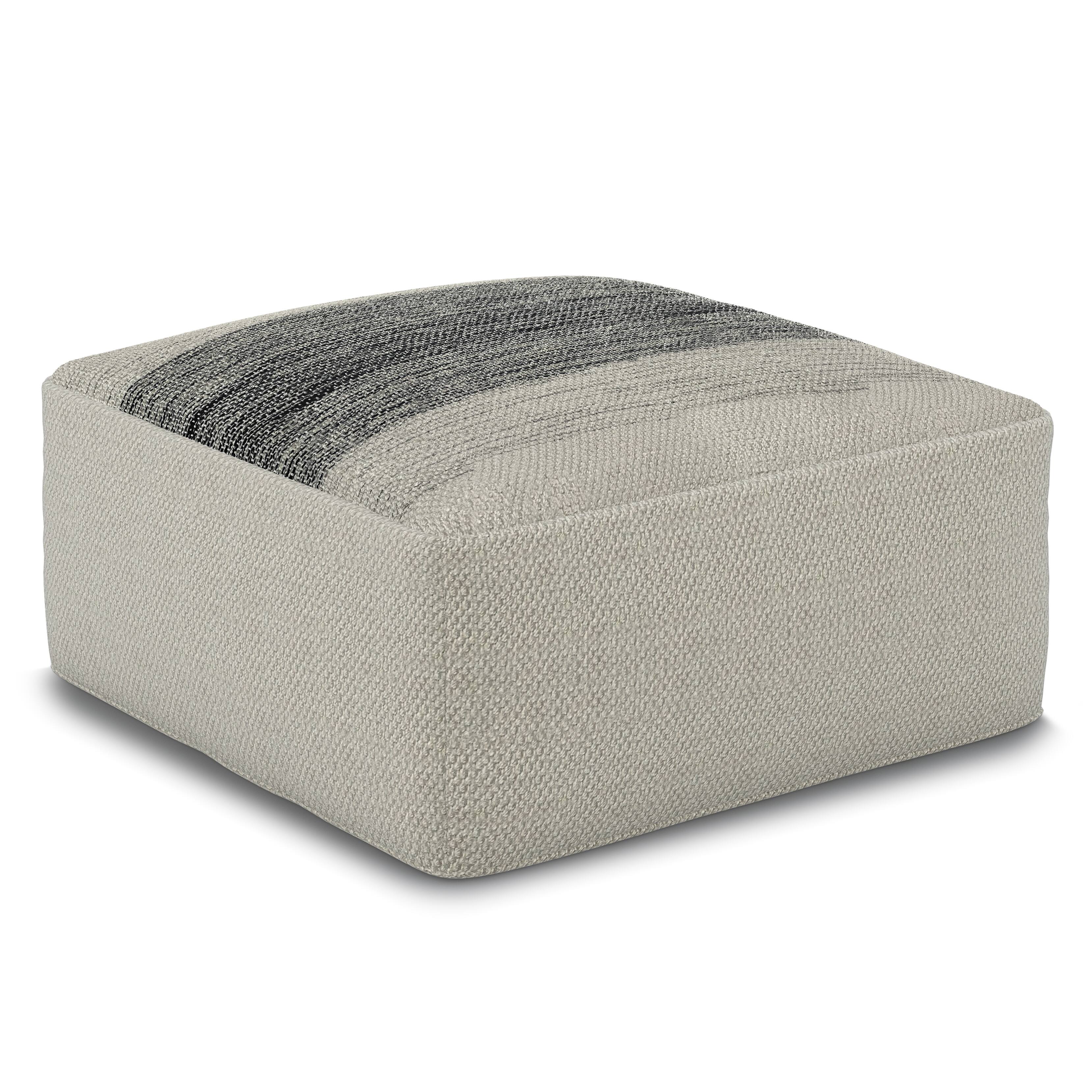 Front. Simpli Home - Sabella Square Woven Pouf - Grey and White.