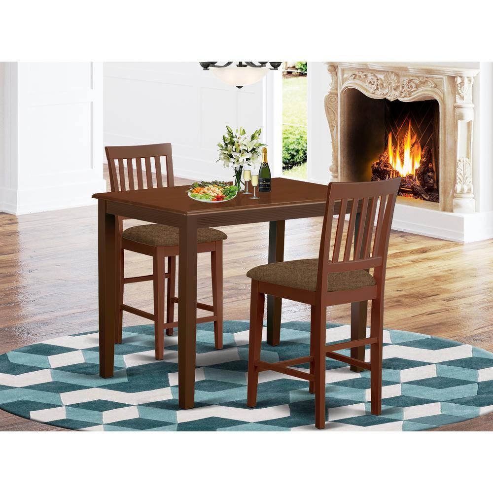 Left. East West Furniture - YAVN3-MAH-C 3 PC counter height Dining set - high top Table and 2 Kitchen Dining Chairs. - Mahogany.