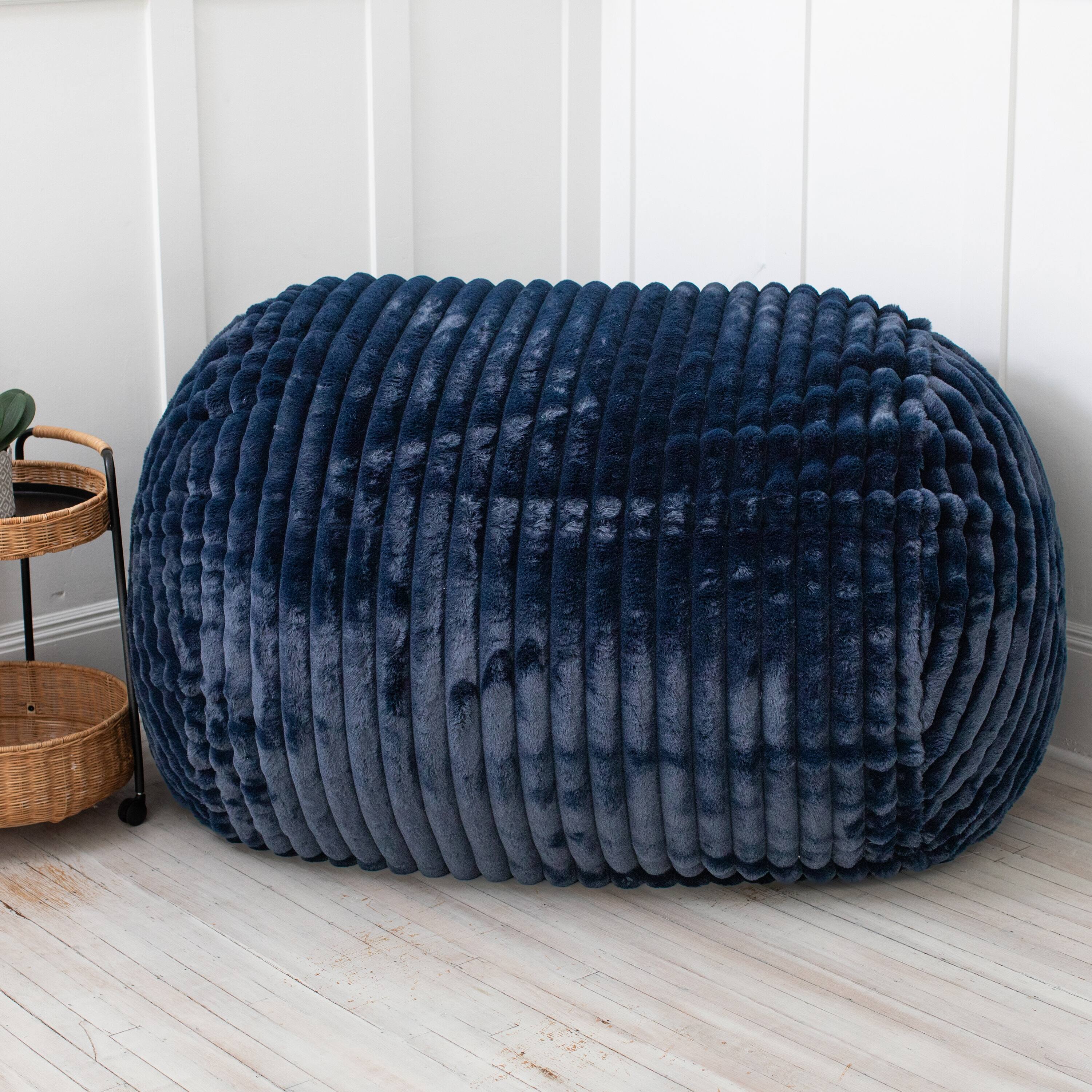 Back. Jaxx - Jaxx 5.5 ft Bean Bag Loveseat, Premium Faux Fur, Mondo Midnight Blue - Mondo Midnight Blue.