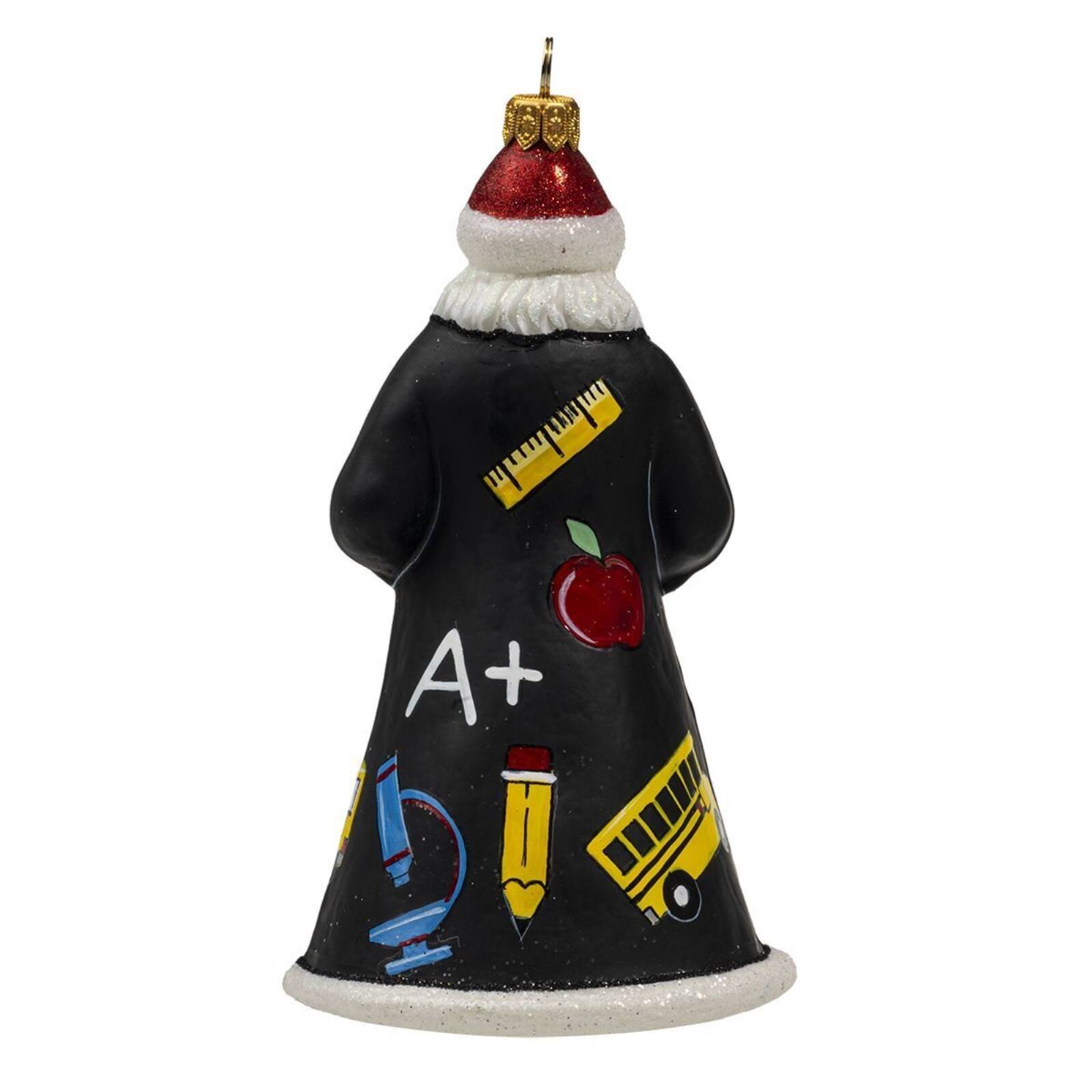Angle. Joy to the World Collectibles - Joy to the World Glitterazzi Teacher Santa with Chalkboard Polish Glass Ornament - Multicolor.
