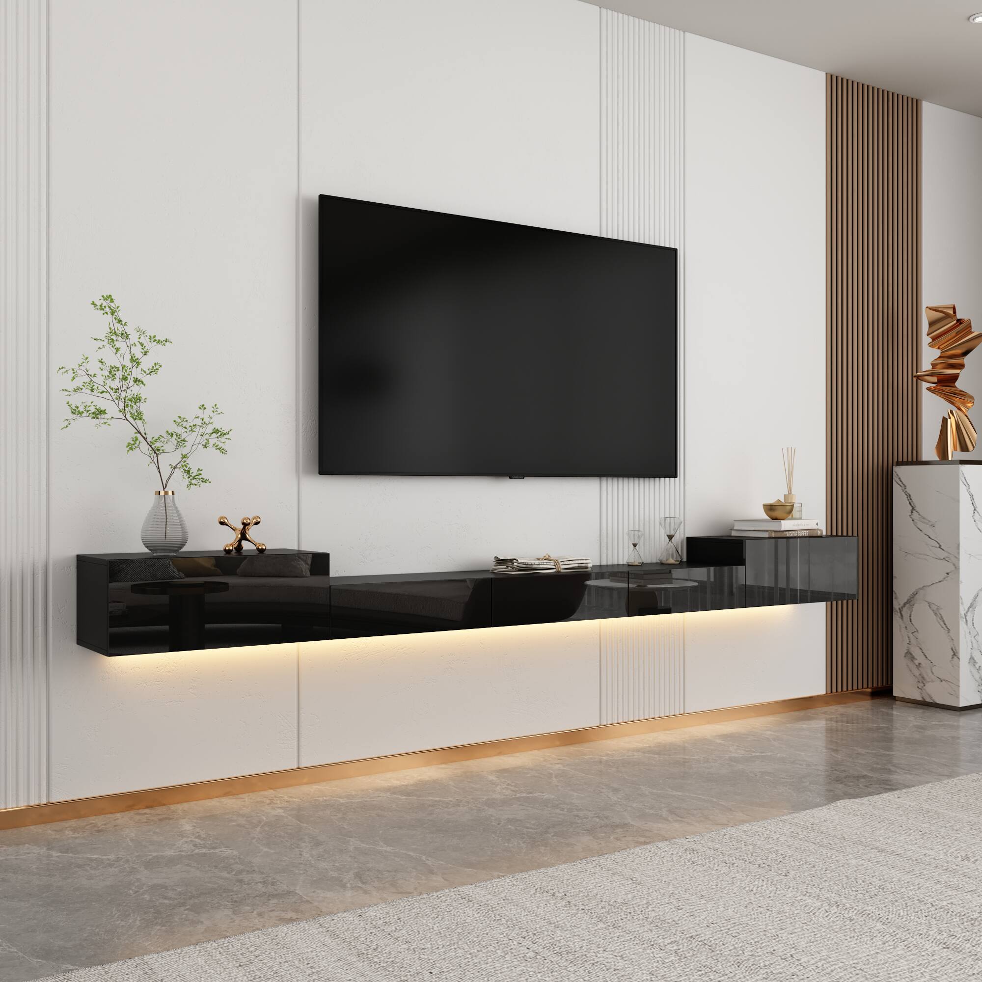 Alt View 7. Famapy - Famapy Floating TV Stand, Wall - Mounted Media Console with LED Lights & Storage Up to 70 Inches - Black.