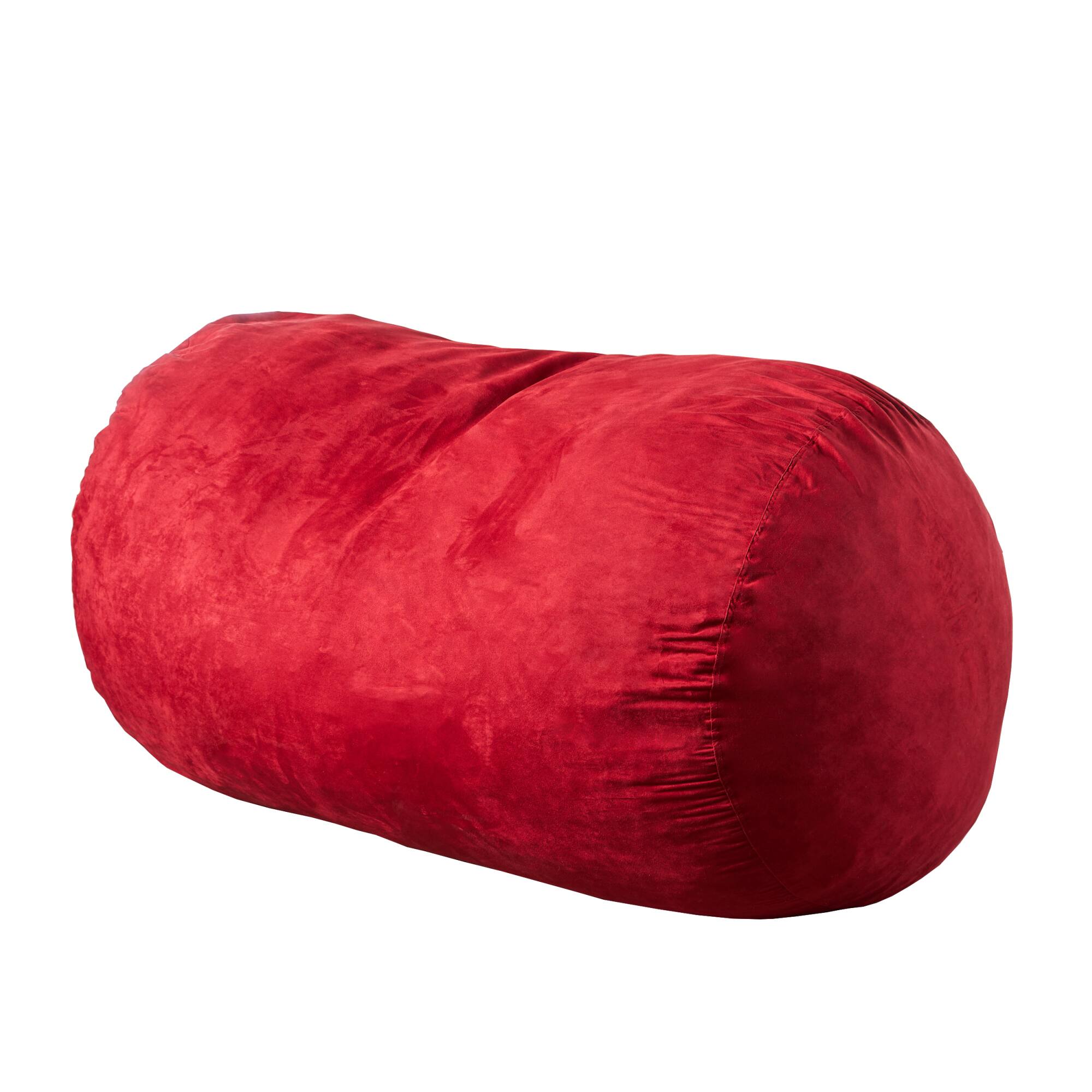 Left. GOODSILO - Premium Suede Cylindrical Bean Bag Chair for Ultimate Comfort and Style in Contemporary Living Spaces - Red.