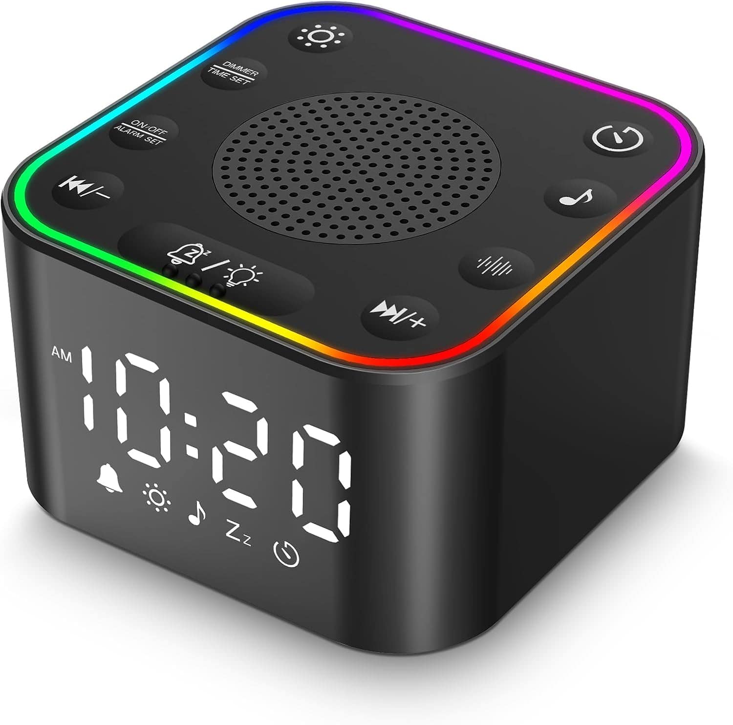 FINEAK - White Noise Machine with Alarm Clock RGB Night Light - Black