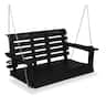 Fortune Candy - 4ft Poly Lumber Outdoor Porch Swing, HIPS Weather Resistant Patio Swing Chair with Foldable Cup Holders (2-Seater) - Black