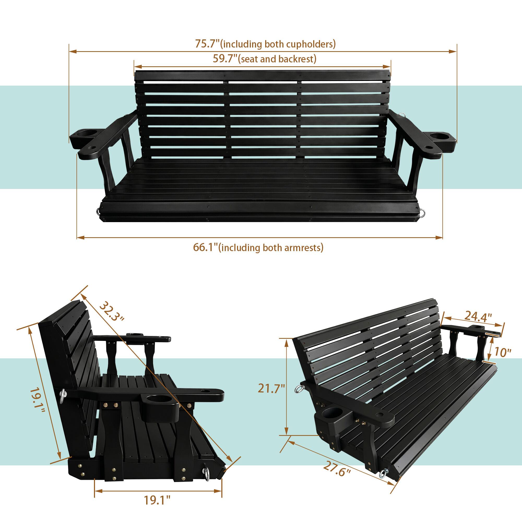 75.7" (including both cupholders)  
59.7" (seat and backrest)  
66.1" (including both armrests)  
32.3"  
24.4"  
10"  
19.1"  
21.7"  
19.1"  
27.6"