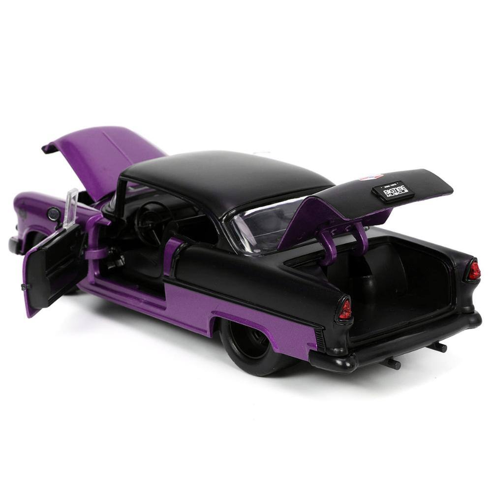 Back. Jada - 1955 Chevrolet Bel Air #24 Purple Metallic and Matt Black "Bigtime Muscle" Series 1/24 - Purple Metallic and Matt Black.