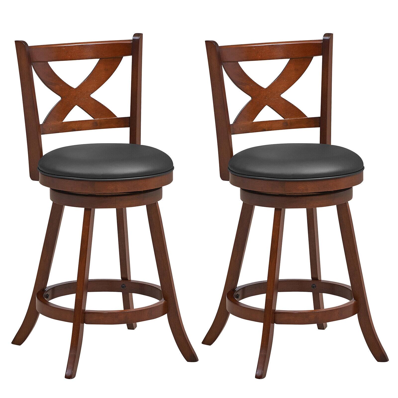 Front. Ecooso - 2 Pieces Classic Swivel Counter Height Bar Stools with X Back and Cushioned Seat - Espresso.