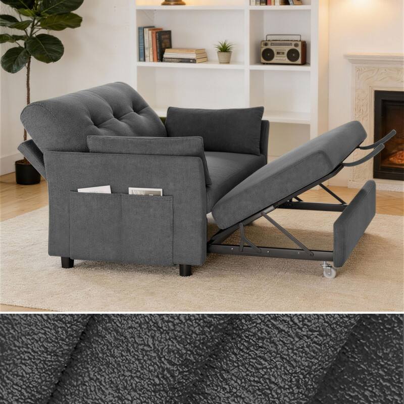 Alt View 1. Vipbear - Convertible Sleeper Chair,3-in-1Sofa Bed with Reclining Backrest,Single Sleeper Couch with Pull-Out Bed Linen Futon Sofa - Gray.