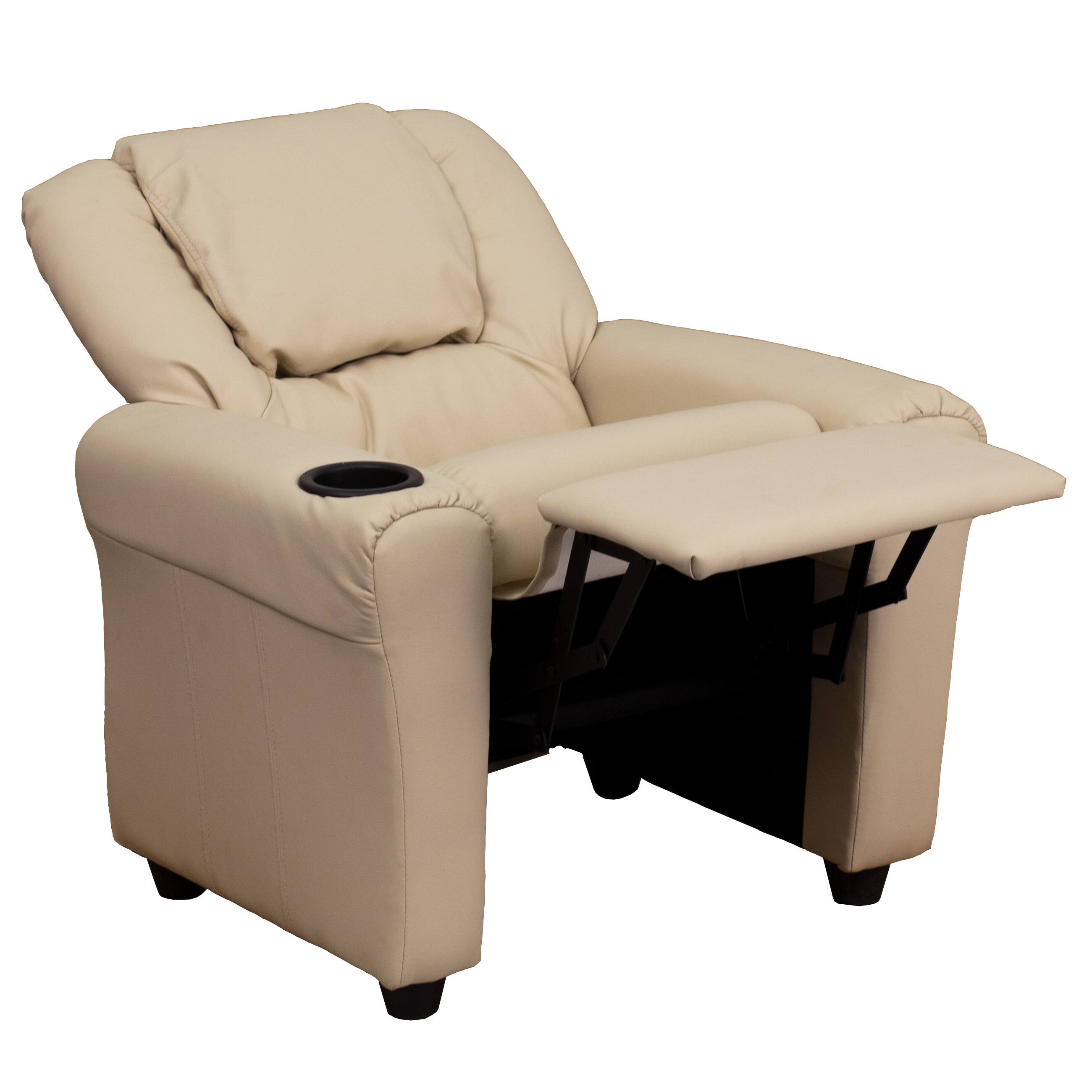 Alt View 7. Emma + Oliver - Contemporary Kids Recliner with Cup Holder and Headrest - Beige Vinyl.