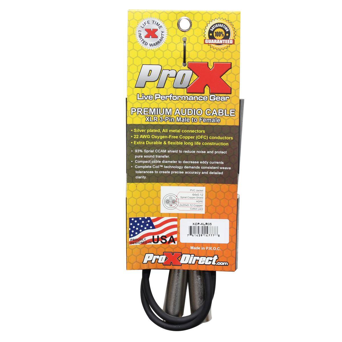 ProX Premium Series XCP XLR05 5' XLR F to XLR M Balanced Audio ...