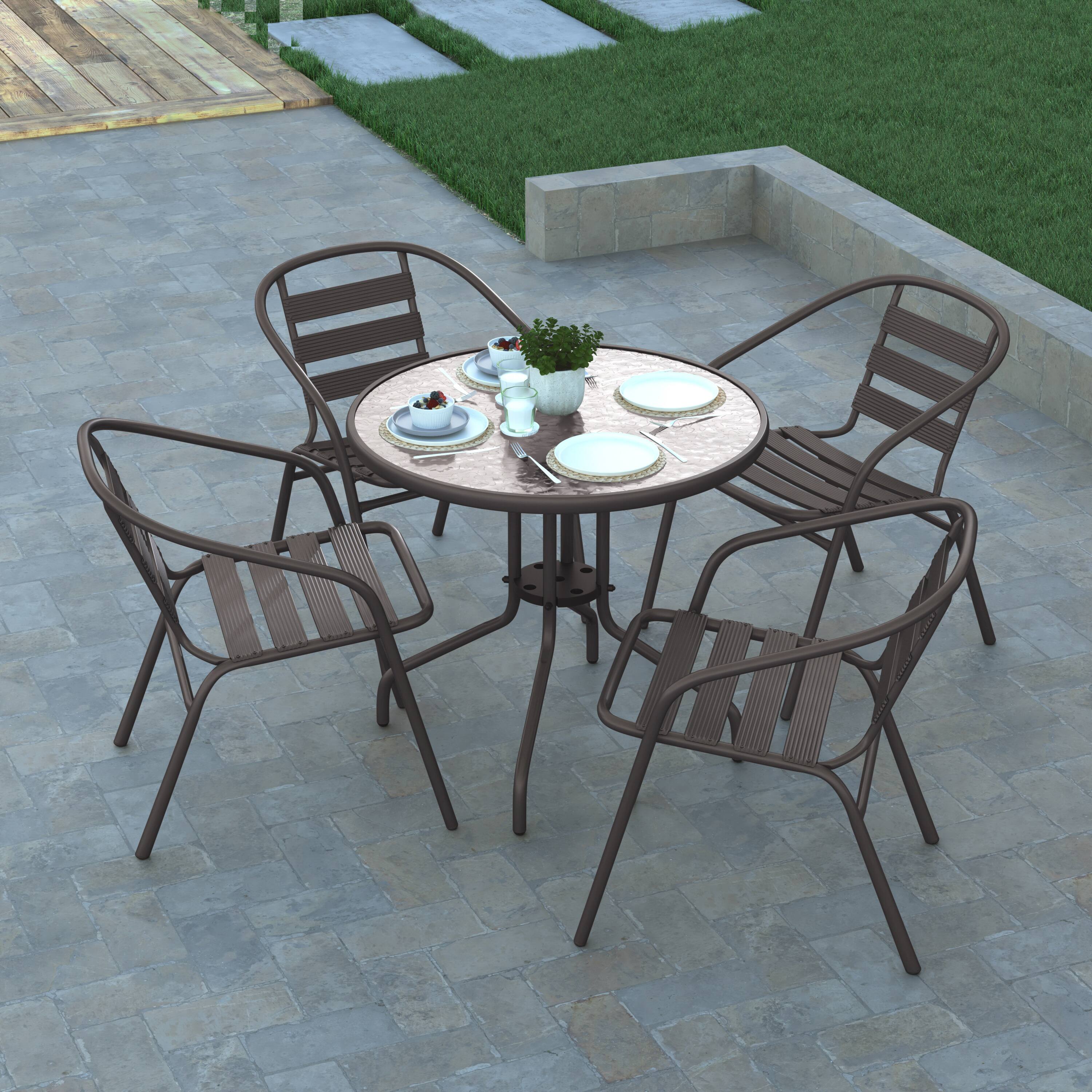 Alt View 5. Emma + Oliver - 4 Pack Metal Restaurant Stack Chair with Aluminum Slats - Bronze.