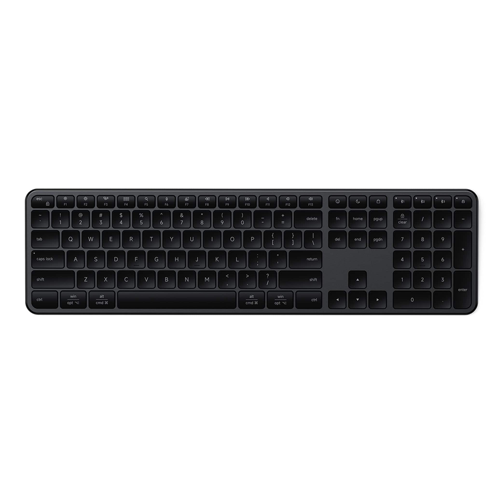 Satechi - Slim EX3 Full-Size Wireless Keyboard - Numpad, Bluetooth & 2.4GHz, OS Key Remap, USB-C Rechargeable - Space Black