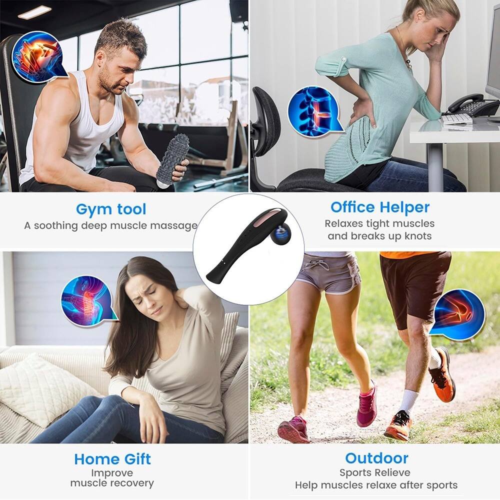 - **Gym tool**  
  A soothing deep muscle massage

- **Office Helper**  
  Relaxes tight muscles and breaks up knots

- **Home Gift**  
  Improve muscle recovery

- **Outdoor**  
  Sports Relieve  
  Help muscles relax after sports