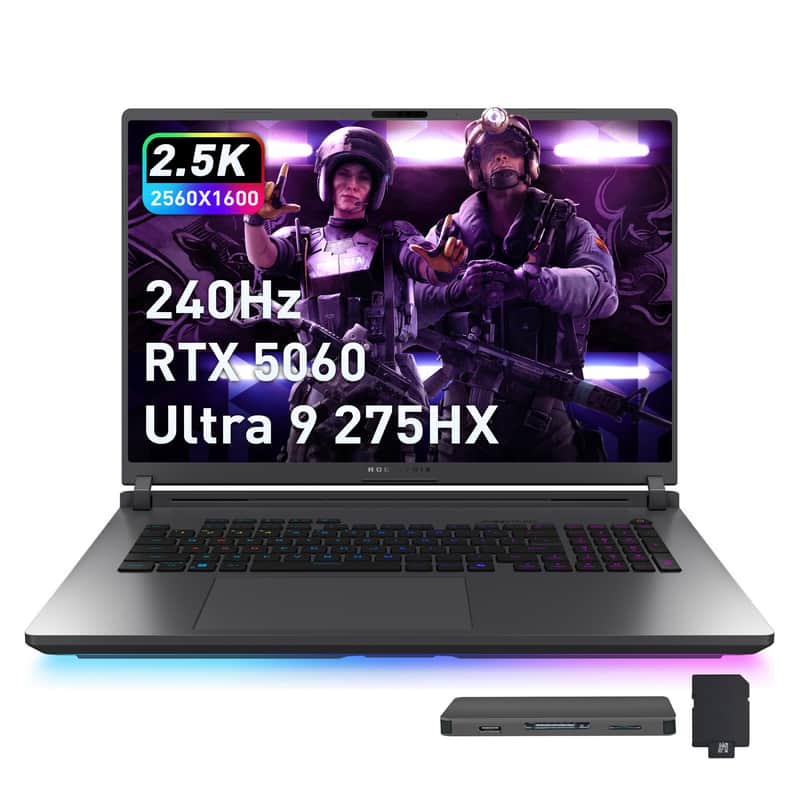 ASUS - ROG Strix 18" Gaming Laptop,Ultra 9 275HX,64GB RAM,2TB SSD+1TB Dock Set,RTX 5060,Backlit Keyboard,Win 11 Pro - Gray