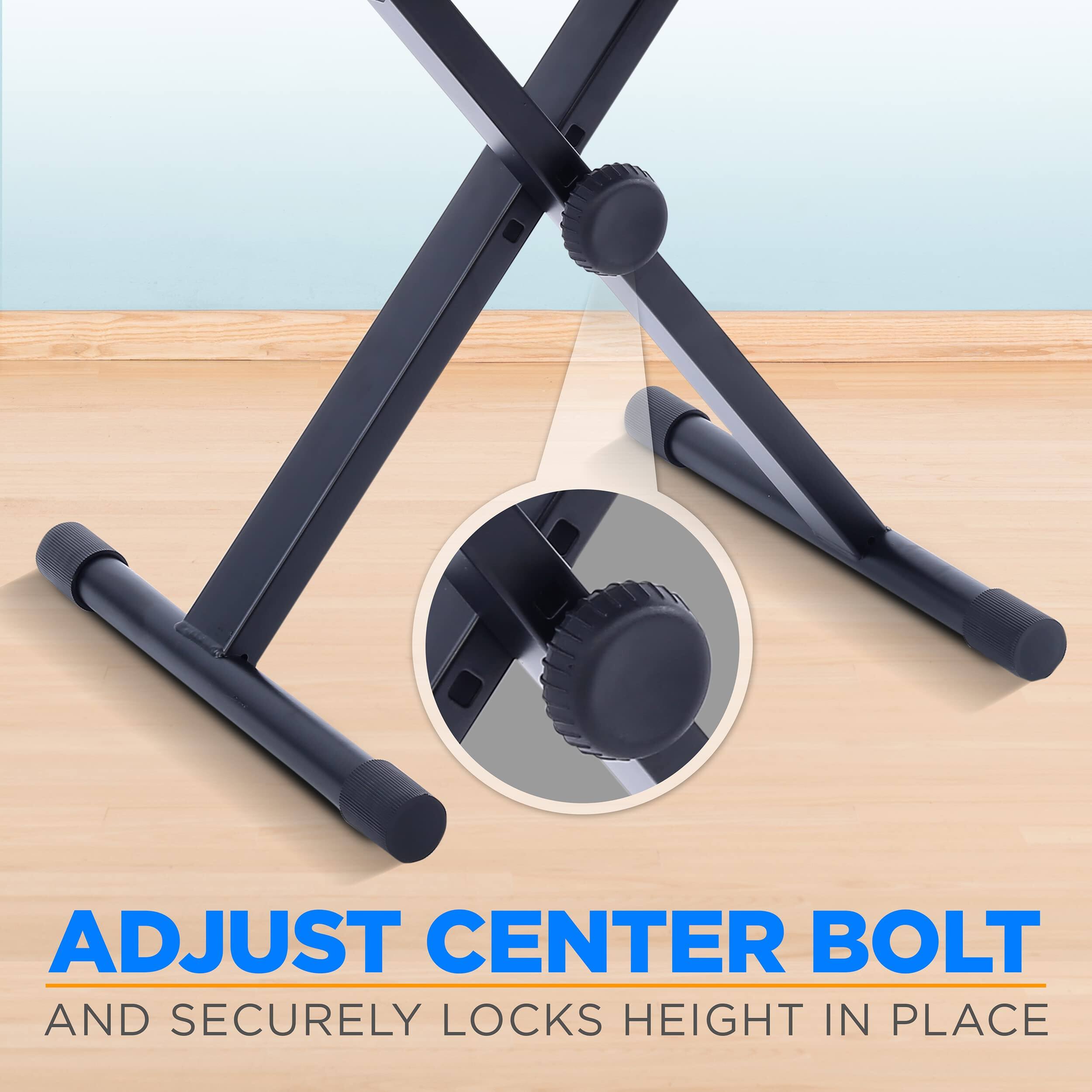 ADJUST CENTER BOLT AND SECURELY LOCKS HEIGHT IN PLACE