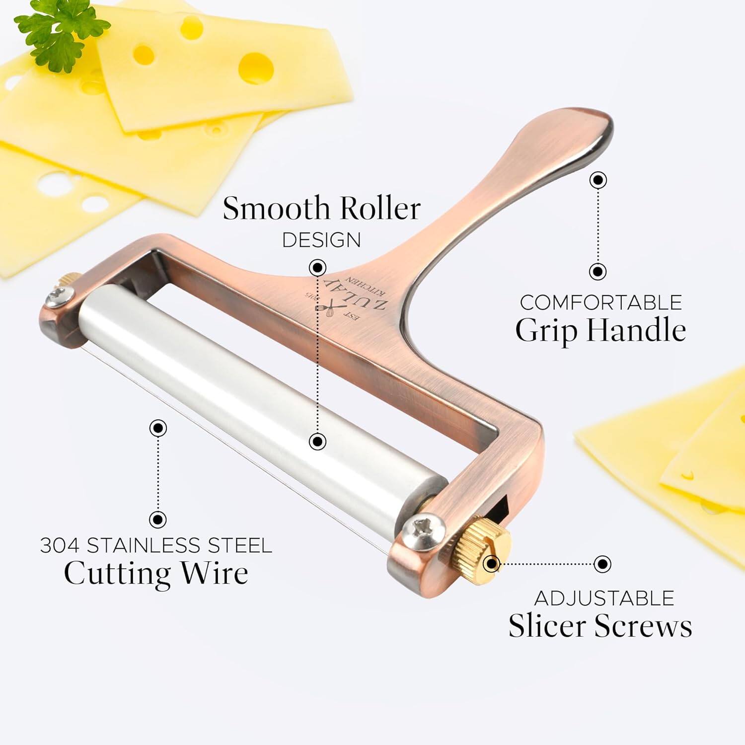 Smooth Roller DESIGN, COMFORTABLE Grip Handle, 304 STAINLESS STEEL Cutting Wire, ADJUSTABLE Slicer Screws