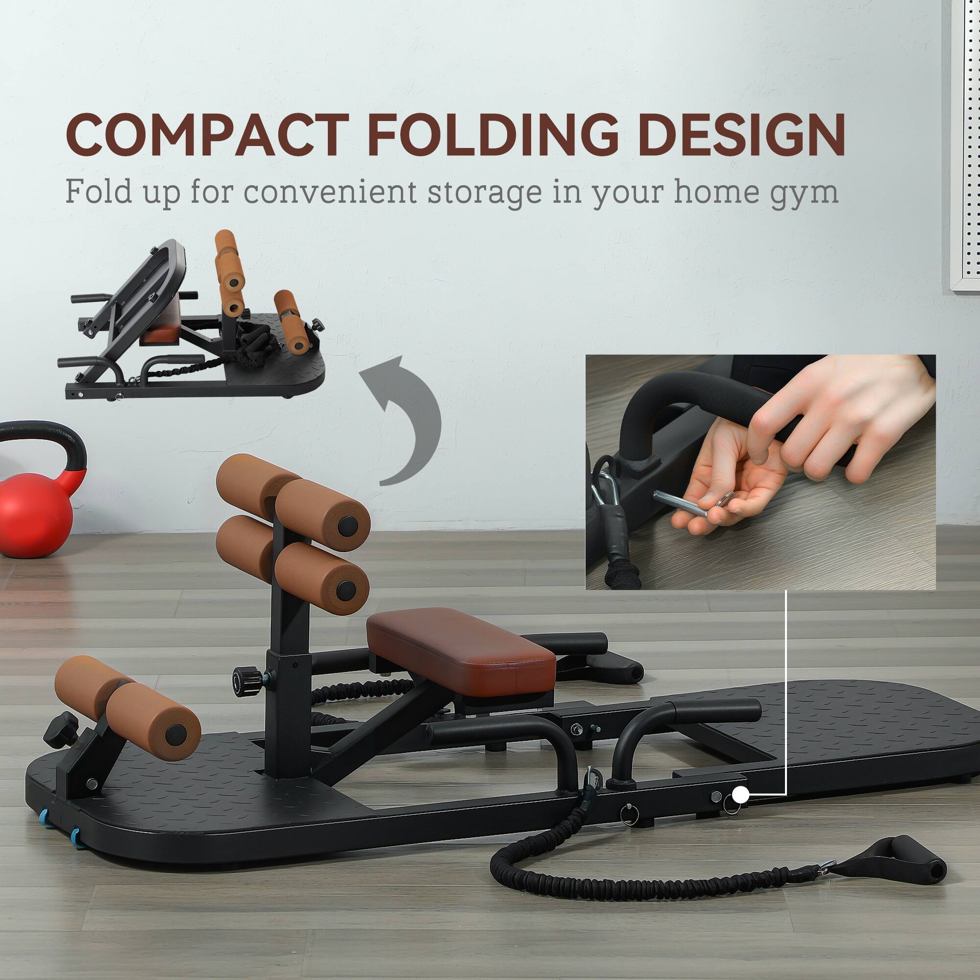 COMPACT FOLDING DESIGN  
Fold up for convenient storage in your home gym