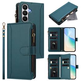 UUCOVER - Wallet Case for Samsung Galaxy S26 with Zipper Pocket, Cash Card Slots, Wrist and Shoulder Strap, Flip Kickstand Cover - Darkgreen