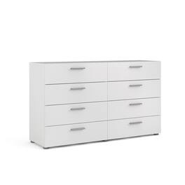 FurniFact - Sleek Double Dresser with Eight Spacious Drawers for Bedroom Storage - White