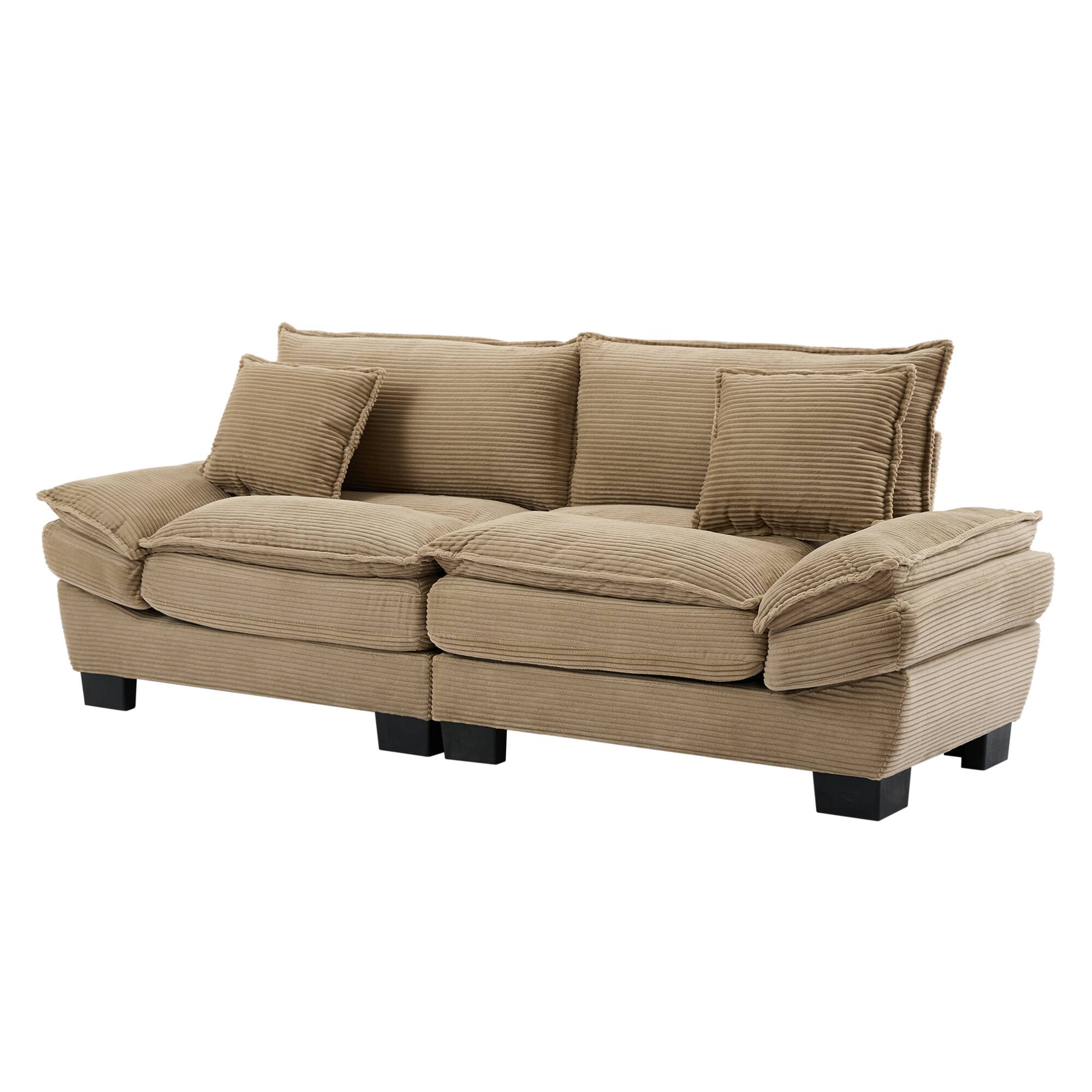 Back. GOODSILO - Plush Corduroy Convertible Sofa Bed | Deep-Seating Sleeper with Accent Pillows for Home & Office - Khaki.