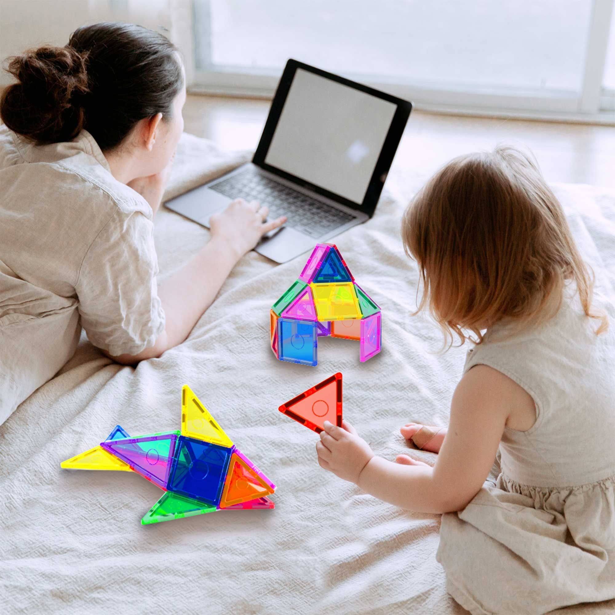 Alt View 4. Everplay - Everyplay Magnetic Tiles For Kids, 66PCS Construction STEM Building Blocks Educational Toy - Multicolor.