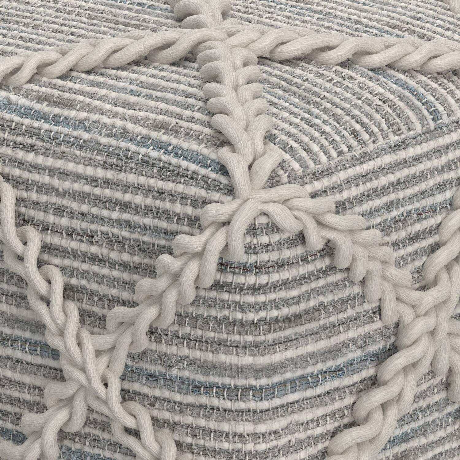Alt View 2. Simpli Home - Cowan Contemporary Square Pouf in Grey, Natural Handloom Woven - Grey, Natural.